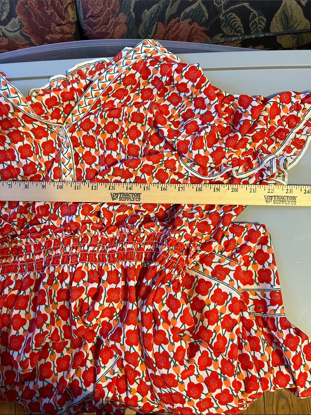 Max Studio Red Printed Tiered Midi Skirt with Cream Accents - Picture 7 of 9